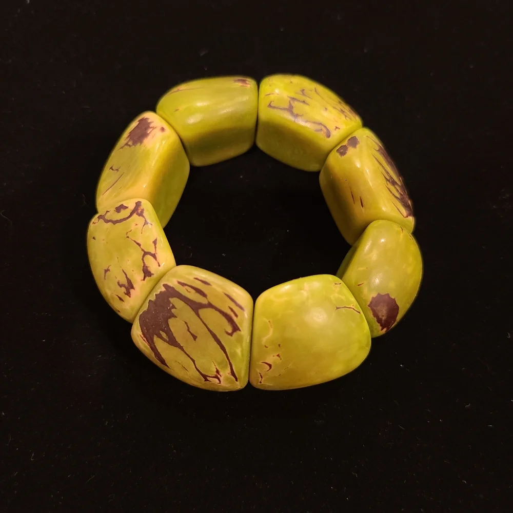 Green and Brown Stone Stretch Bangle Bracelet - Picture 2 of 5